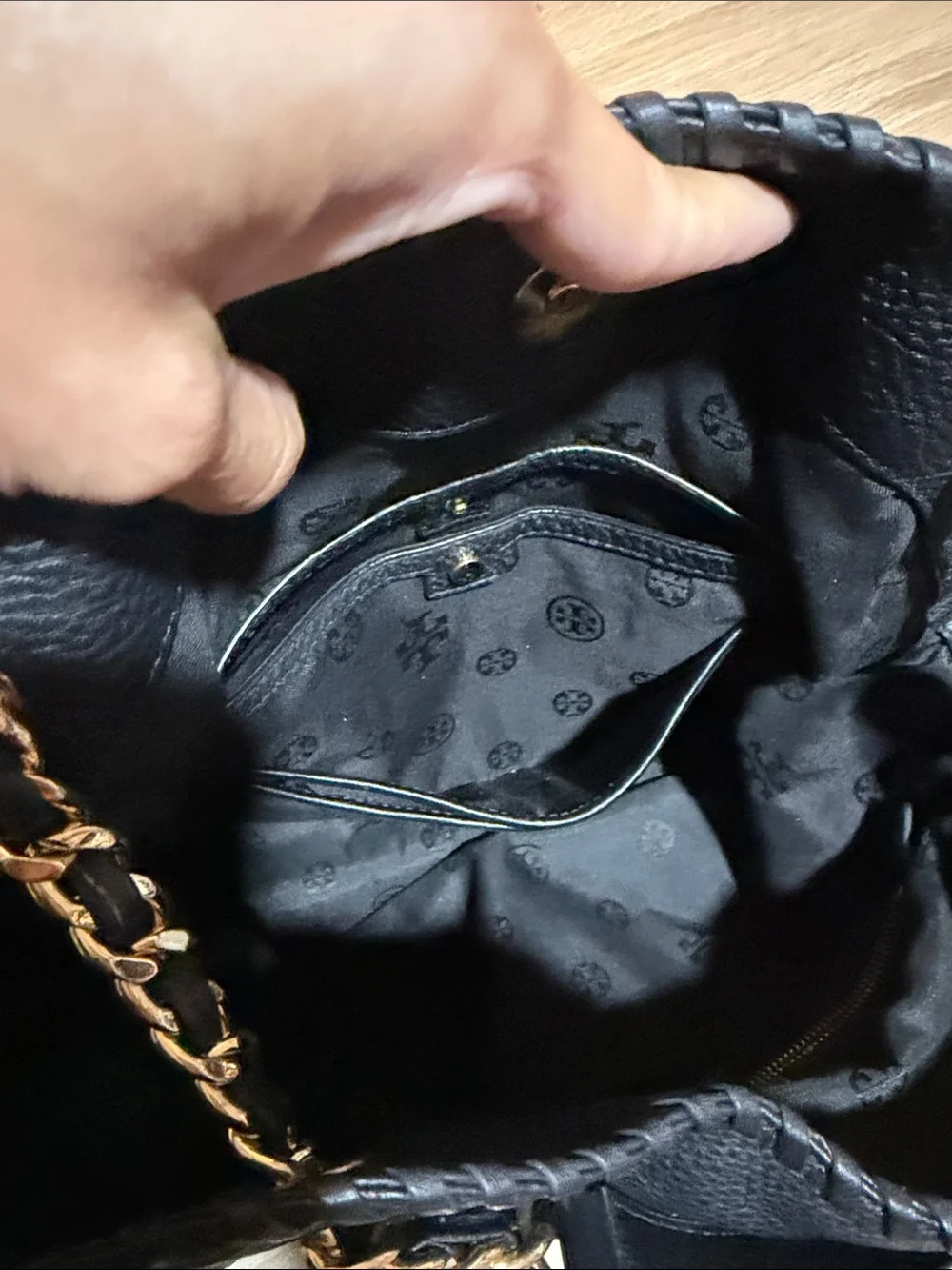 Tory Burch Black Pebbled Leather Chain-Handle Shoulder Bag